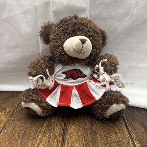 Arkansas Razorbacks Cheerleader Bear Plush Pom Poms White Red Outfit